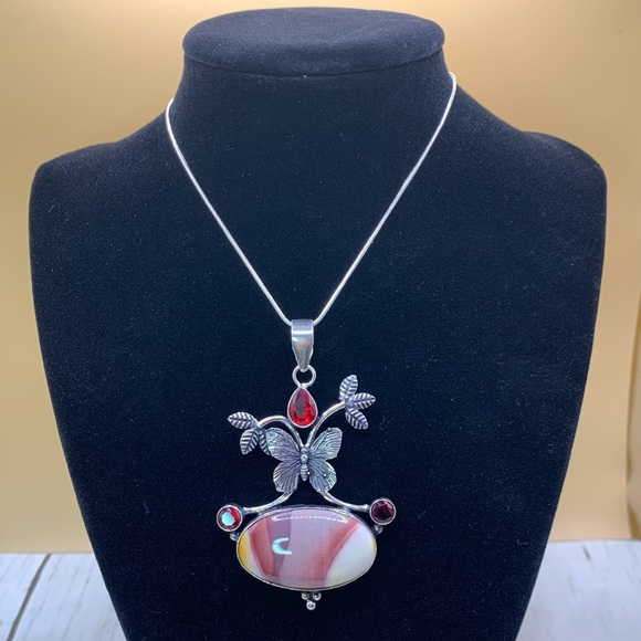 Mookaite + Garnet Butterfly Necklace - Picture 5 of 5